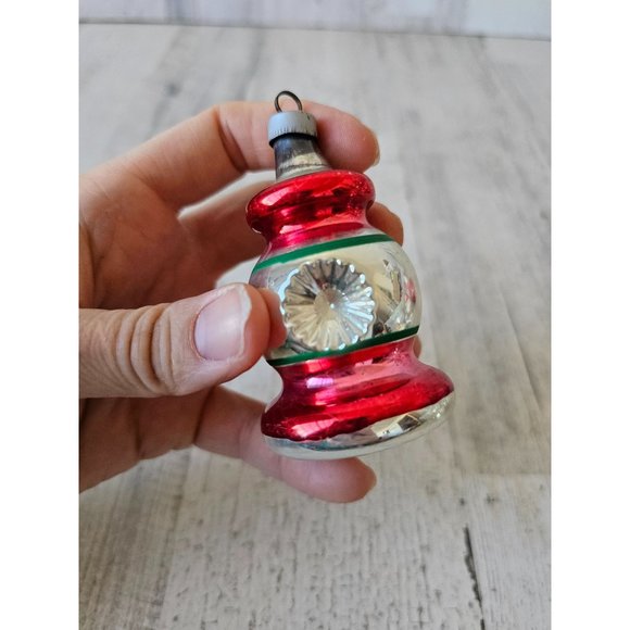 Vintage Mercury glass in dent lantern striped red ornament Xmas tree - Picture 3 of 8